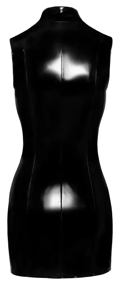Black Level vinilinė suknelė S su sagtimi ir tinklelio detalėmis šonuose, žvilganti juoda spalva