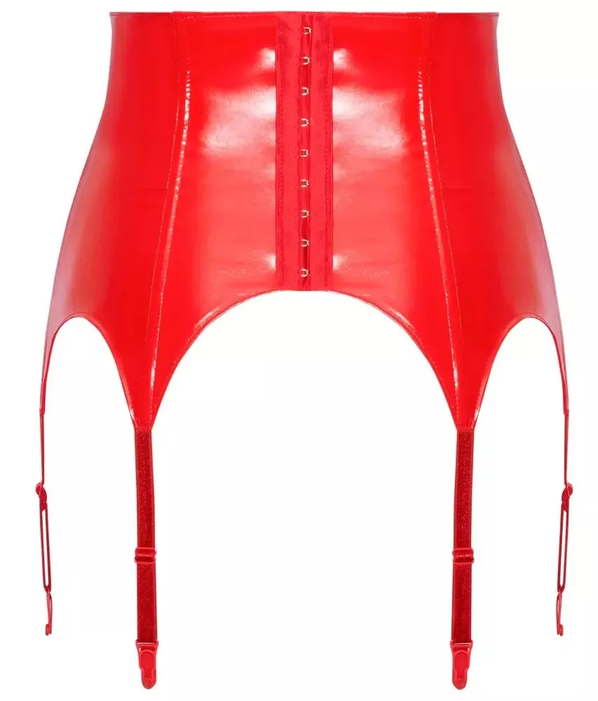 Black Level vinilinis diržas kojinėms, raudonas, M dydis – platūs reguliuojami dirželiai