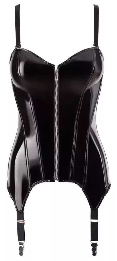 Black Level Vinyl Basque S – Blizgantis reguliuojamas korsetas, juodas