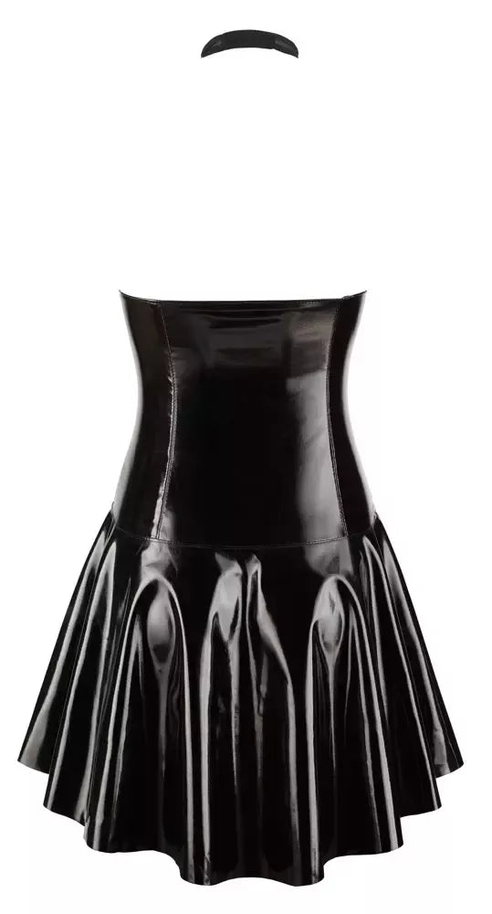 Black Level Vinyl Net Dress L – blizgi juoda platėjanti suknelė su halter tipo iškirpte