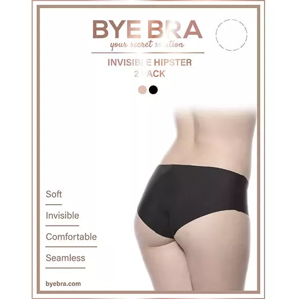 Bye Bra Invisible Hipster L 2-Pack Nude & Black besiūlės patogios kelnaitės