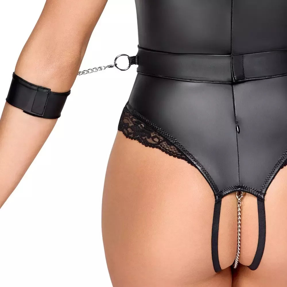 Cottelli Bondage Body S - juodas matinis berankovis kostiumas su suvaržymo diržu