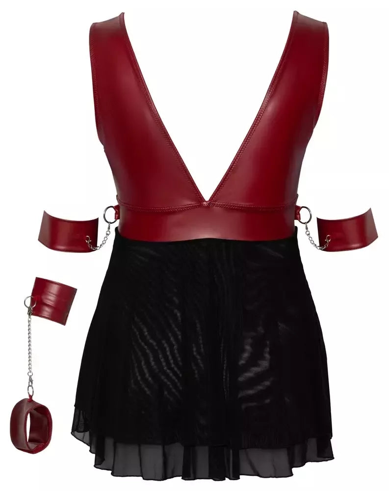 Cottelli Bondage Plus Babydoll Red 3XL su reguliuojamais dirželiais ir Powernet audiniu