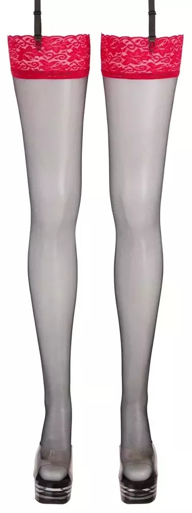 Cottelli Collection kojinės juodu/raudonu nėriniuotu viršumi 20 DEN Oeko-Tex