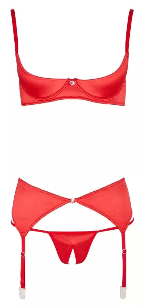 Cottelli Collection Shelf Bra Set Red 85C/L – reguliuojamas 3 dalių apatinio trikotažo komplektas