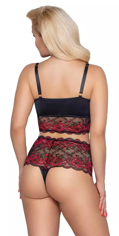 „Cottelli CURVES“ juodas/raudonas nėriniuotas liemenėlės ir kelnaičių komplektas, 2XL dydis – reguliuojamas prigludimas