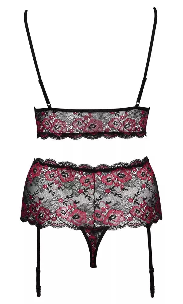 Cottelli CURVES nėrinių liemenėlės ir diržo susegamoms kojinėms rinkinys 3XL/4XL, dviejų spalvų dizainas