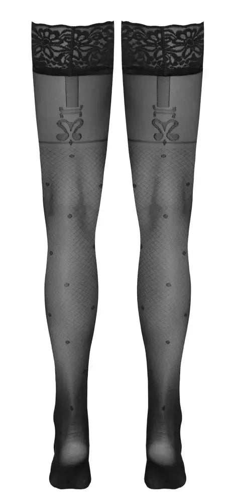 Cottelli Legware Flirt 3 juodos tinklinės prisegamos kojinės su nėrinių juosta 40 DEN