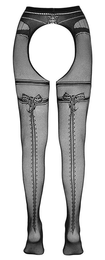 Cottelli LEGWEAR S/M Tinklinės pėdkelnės su prisegamomis kojinėmis ir siūle nugaroje, juodos