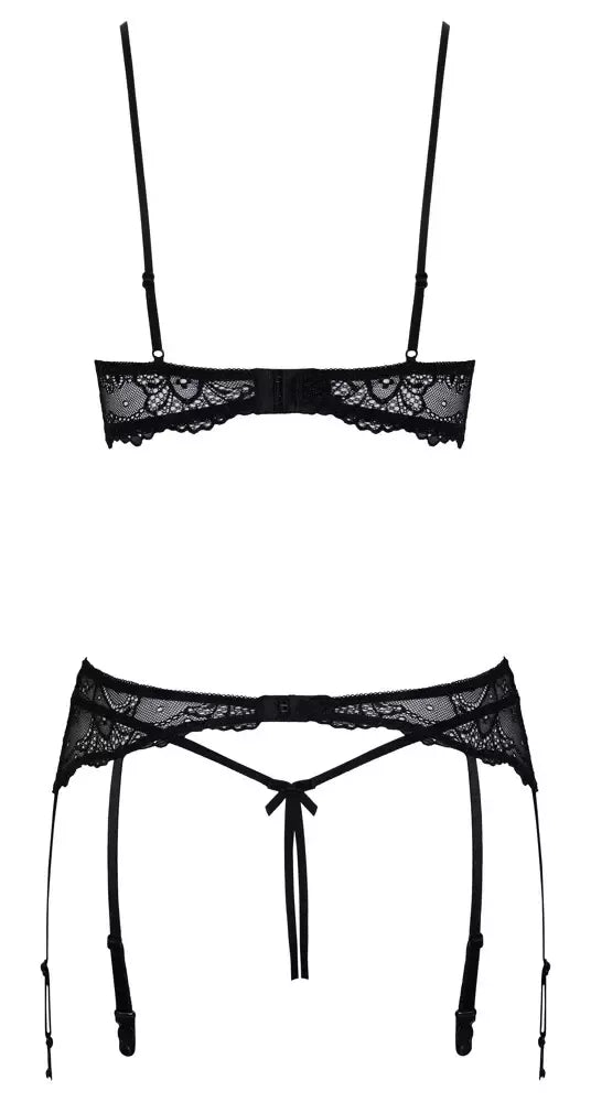 Cottelli Lingerie 3 dalių juodo nėrinio komplektas 85B/L su žėrinčiomis detalėmis