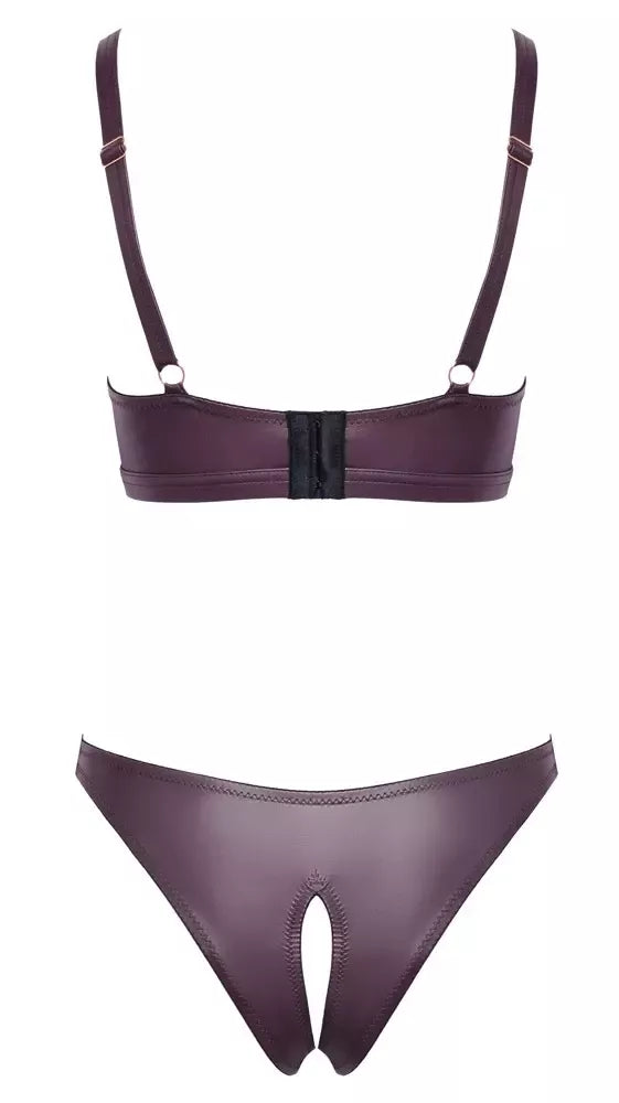 Cottelli Lingerie liemenėlės ir kelnaičių rinkinys, violetinis, odos imitacijos, S dydis