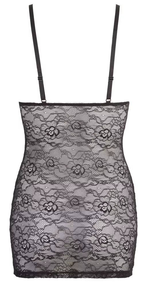 „Cottelli LINGERIE“ nėriniuota suknelė XL su „wet look“ juostelėmis ir reguliuojamomis petnešėlėmis
