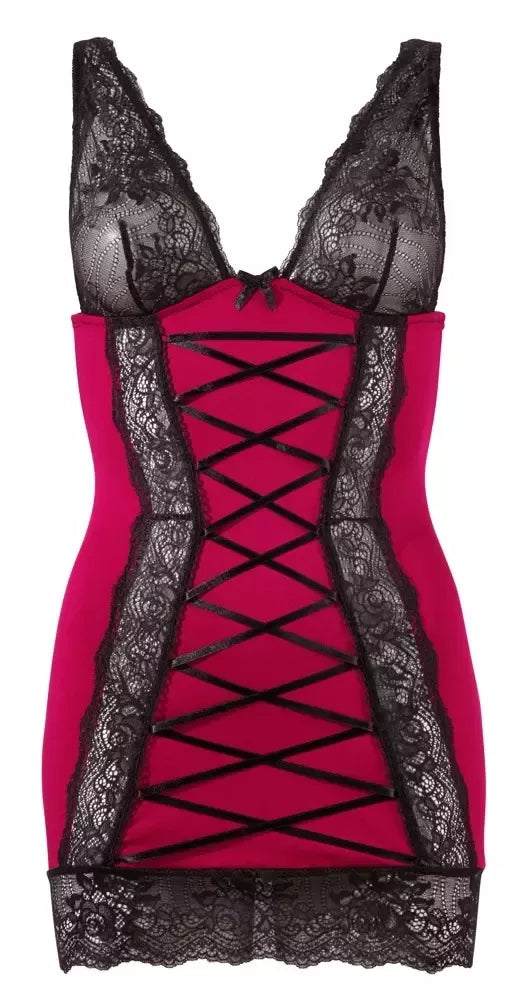 Cottelli Lingerie raudona suknelė su juodais nėriniais M reguliuojama