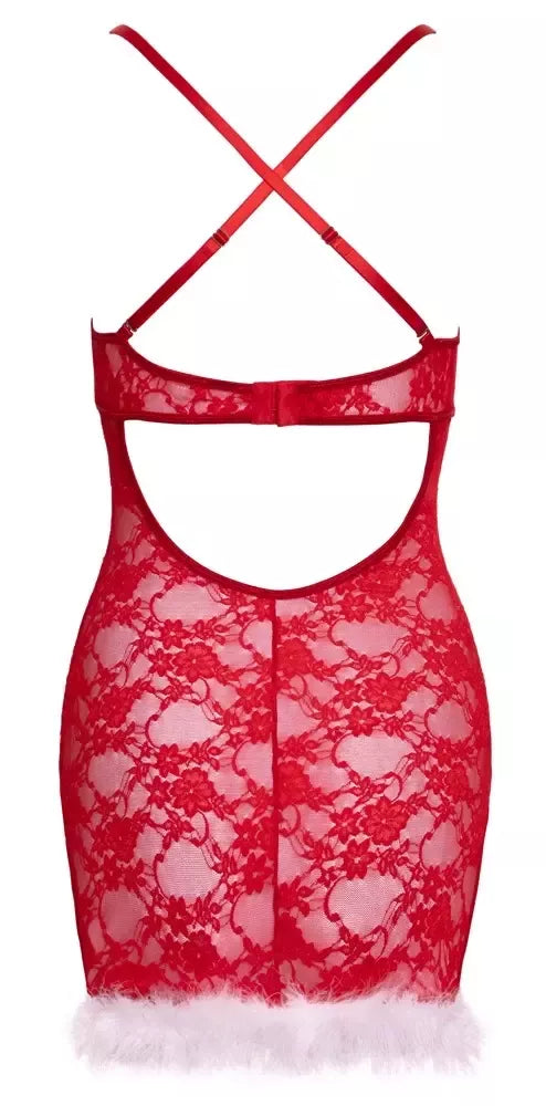 Cottelli Lingerie X-Mas Chemise S/M, raudoni nėriniai, reguliuojamos petnešėlės
