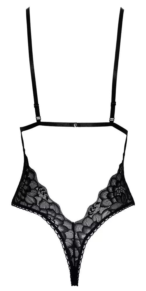 „Kissable Body L/XL“ elegantiškas juodų nėrinių bodis su reguliuojamomis petnešėlėmis