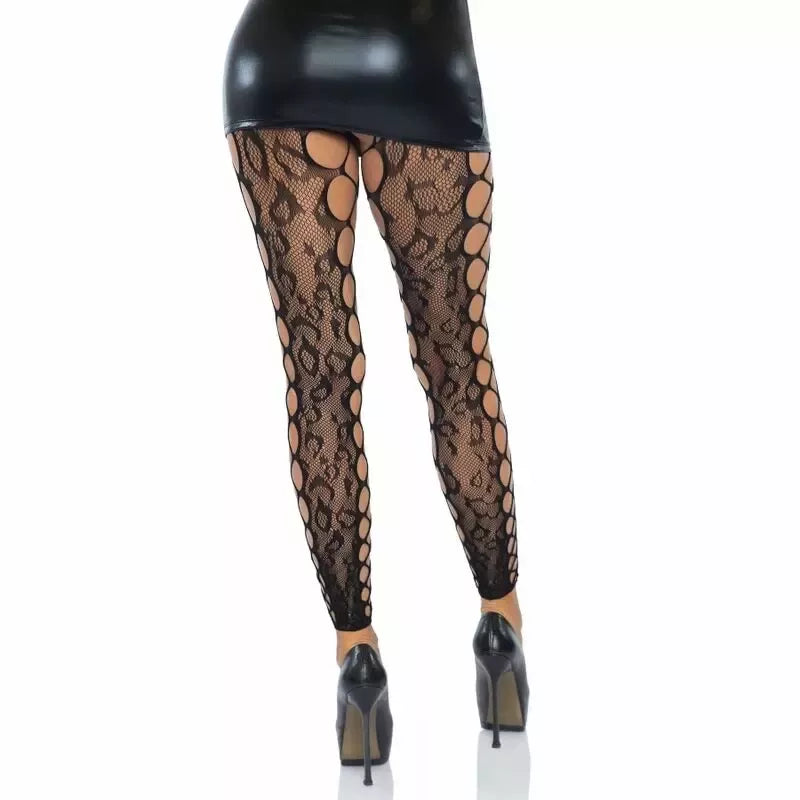 Leg Avenue universalaus dydžio leopardinio rašto pėdkelnės be pėdų su tinklelio intarpais