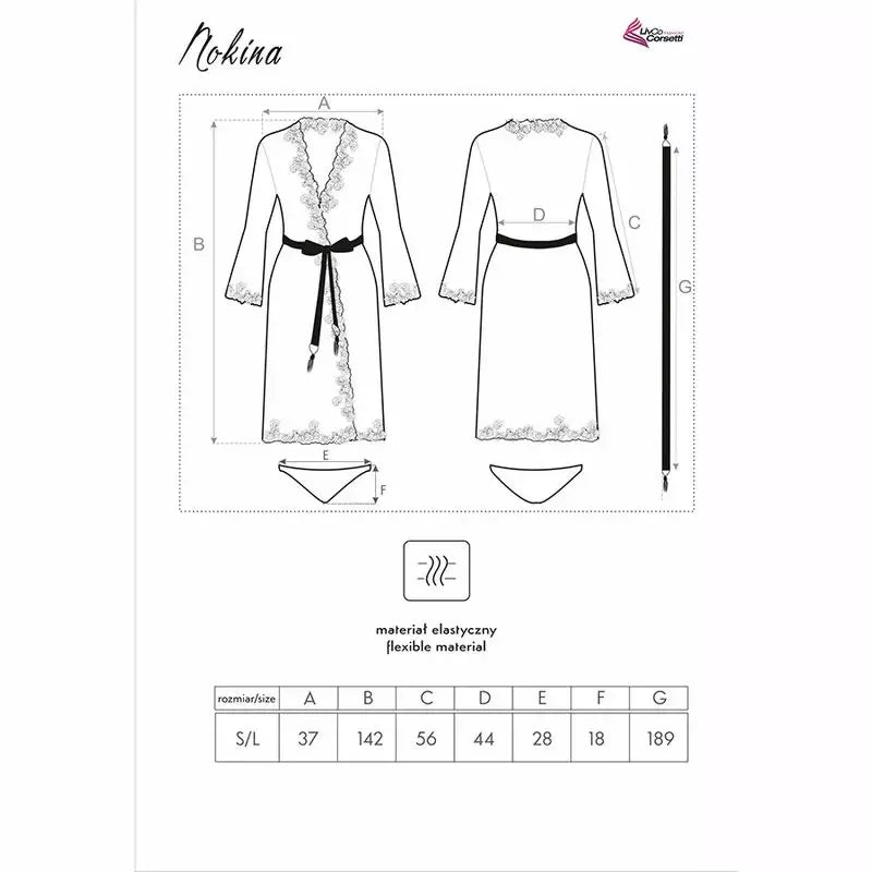 LivCo Corsetti Nokina LC-XG055 elegantiškas juodas nėriniuotas chalatas ir kelnaičių rinkinys, vienas dydis