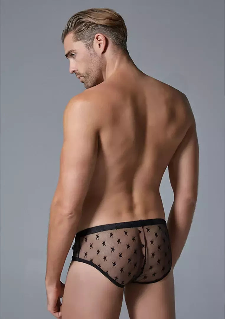 Male Power Star Mesh Brief S/M – Itin plonas žvaigždžių rašto dizainas