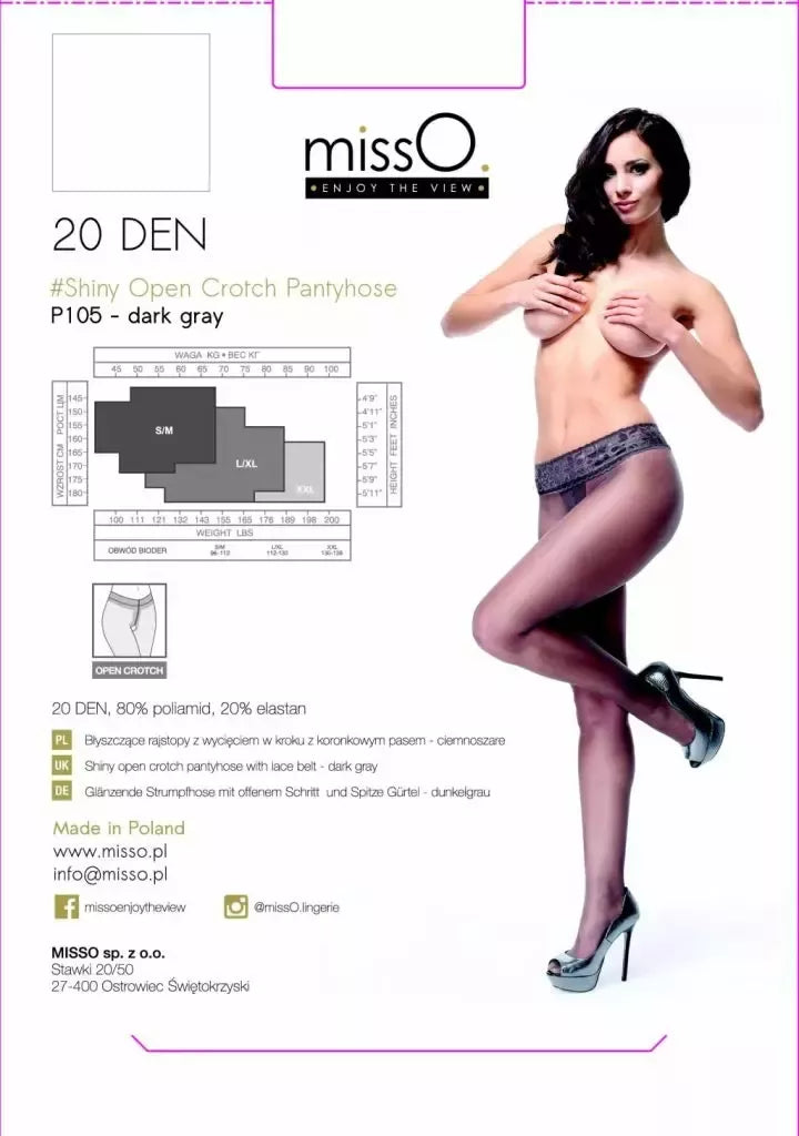 MissO P105 permatomos pėdkelnės su nėrinių viršumi ir atvira dalimi, tamsiai pilkos, L/XL