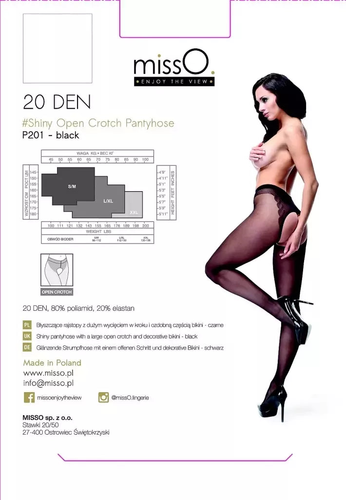 MissO P201 permatomos pėdkelnės su atviru klynu Black XXL - blizgus paviršius