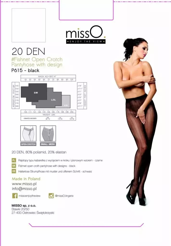 MissO P615 tinklinės pėdkelnės su vertikaliais dryžiais, juodos S/M
