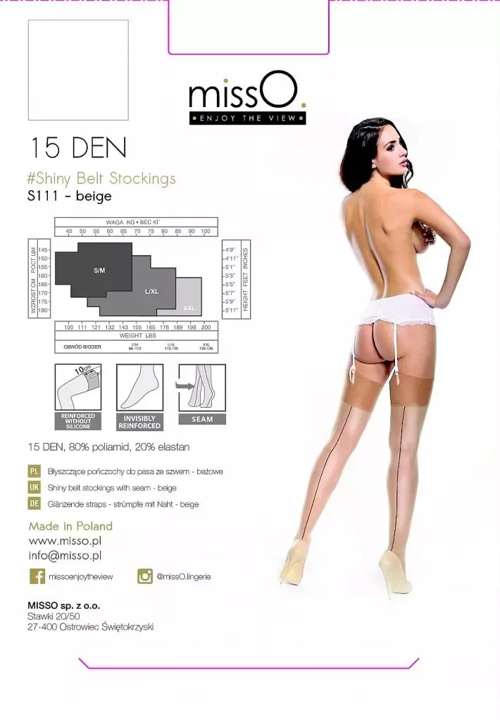 MissO S111 klasikinės kojinės prie diržo, smėlio spalvos, XXL, sustiprintas pluoštas