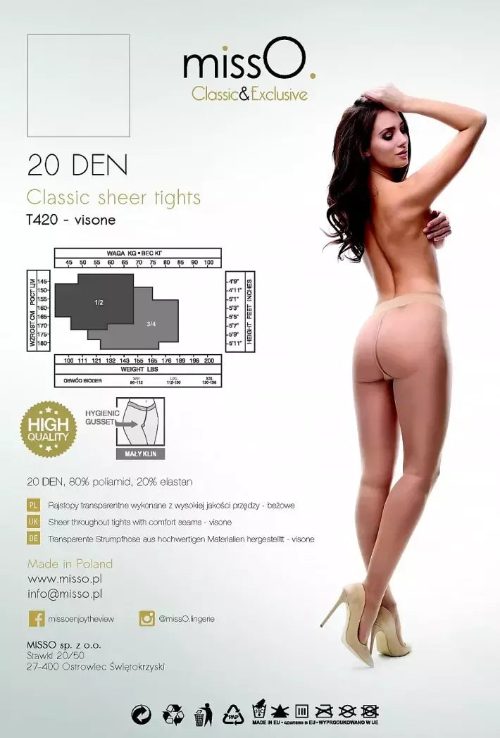 MissO T420 Classic Sheer Tights Beige S – elegantiškos permatomos pėdkelnės