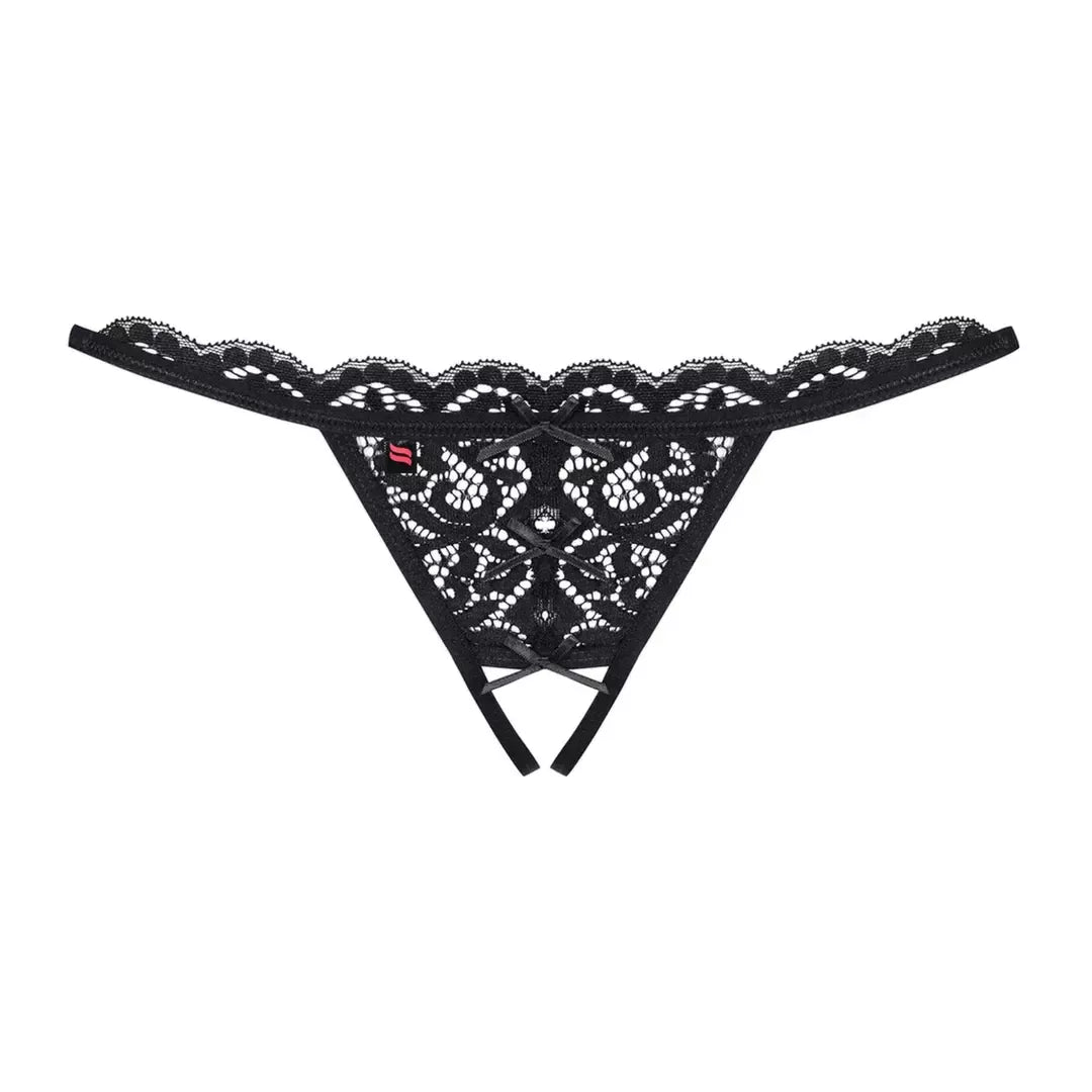 Obsessive 831-THC-1 nėriniuotos kelnaitės be klynuko (thong) S/M su dekoratyviniais kaspinėliais