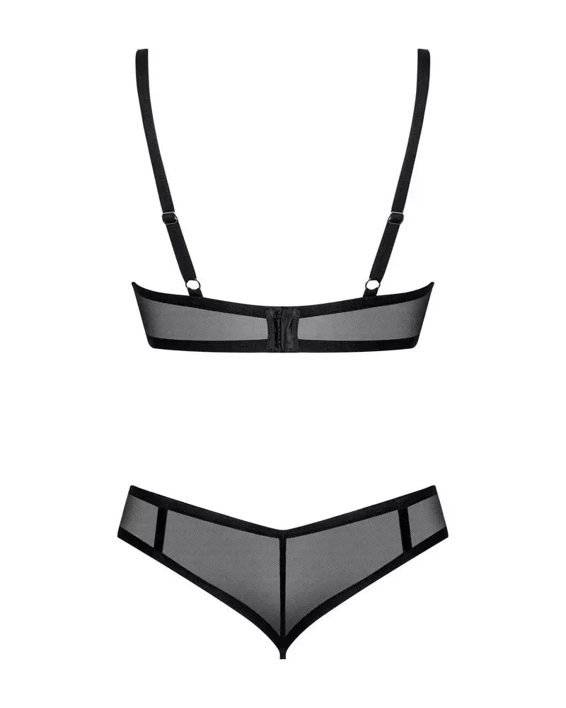 Obsessive Glandez Set XL/2XL juodas permatomas liemenėlės ir kelnaičių komplektas, reguliuojamas