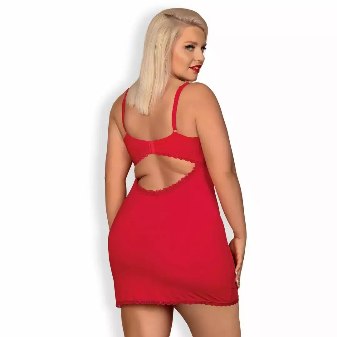Obsessive Jolierose Chemise & Thong raudonos spalvos XXL dydis – reguliuojamas nėrinių dizainas