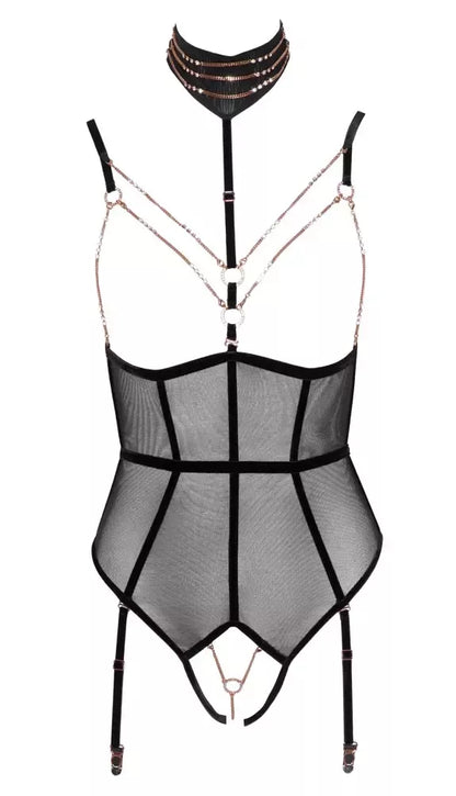 Abierta Fina Body Decoration M atvirais kaušeliais su reguliuojamomis aksominėmis petnešėlėmis