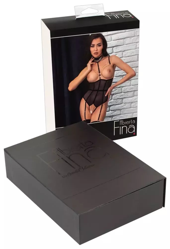 Abierta Fina Body Decoration XL – atviri kaušeliai, aksominės petnešėlės ir rožinio aukso akcentai