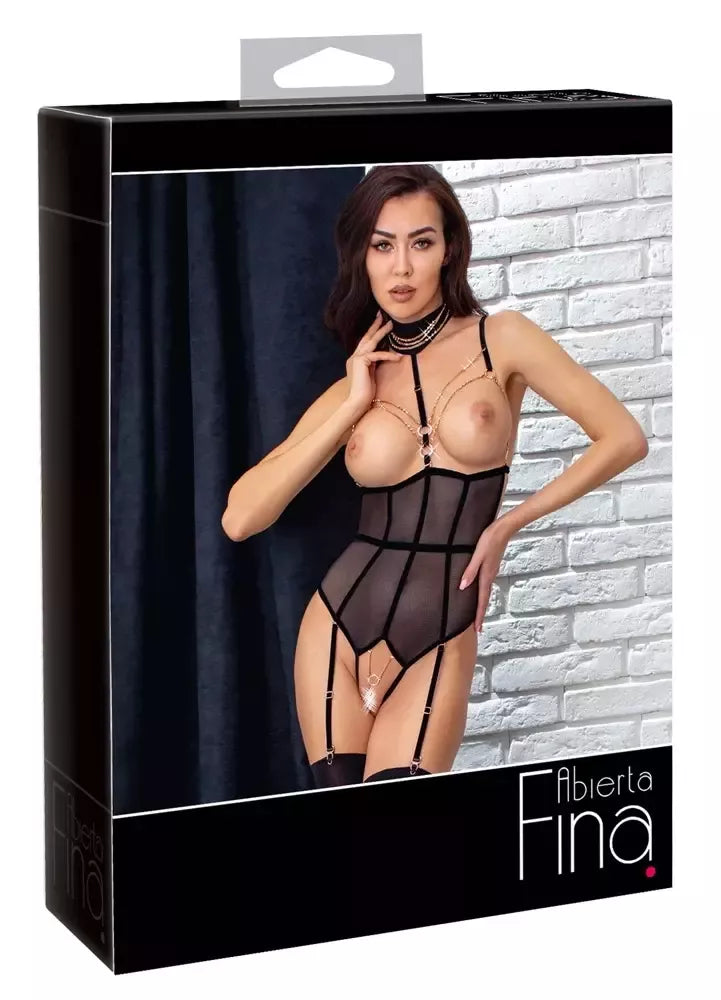Abierta Fina Body Decoration XL – atviri kaušeliai, aksominės petnešėlės ir rožinio aukso akcentai