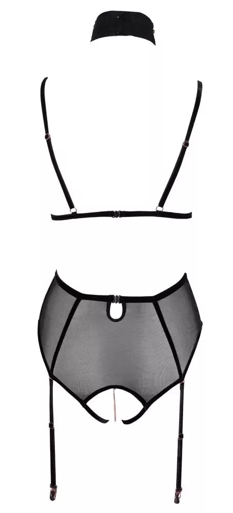 Abierta Fina Body Decoration XL – atviri kaušeliai, aksominės petnešėlės ir rožinio aukso akcentai