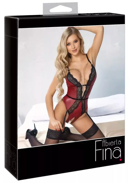 Abierta Fina Body Red/Black L, elegantiškas nėrinių dizainas, nuimamos grandinėlės