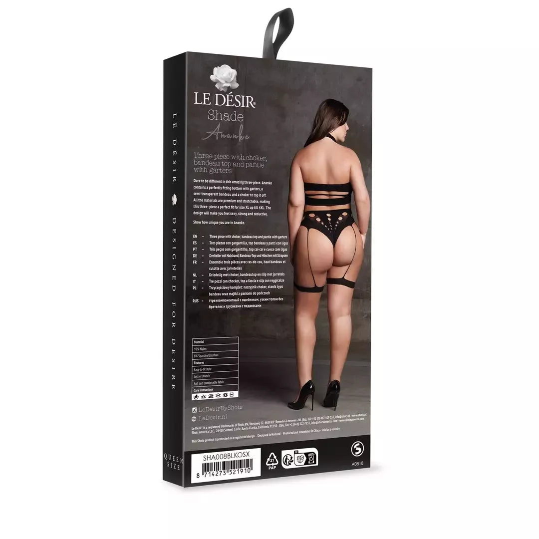 Ananke XII Plus Size 3 dalių komplektas: vėrinys, bandeau viršutinė dalis ir kojų raiščiai