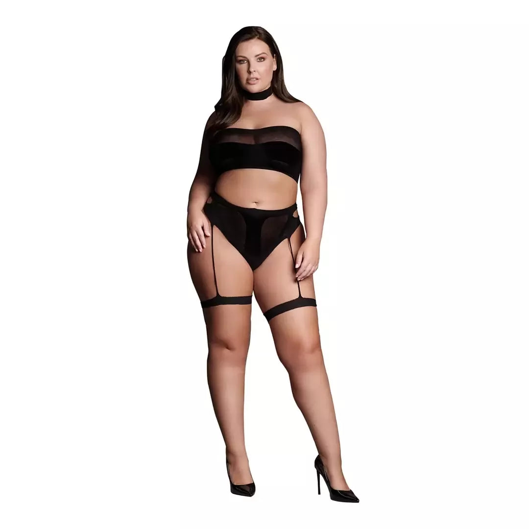 Ananke XII Plus Size 3 dalių komplektas: vėrinys, bandeau viršutinė dalis ir kojų raiščiai