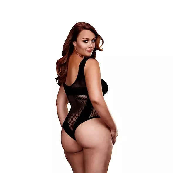 Baci Jacquard Fishnet V Teddy – Queen dydis, juodi kontrastingi krašteliai