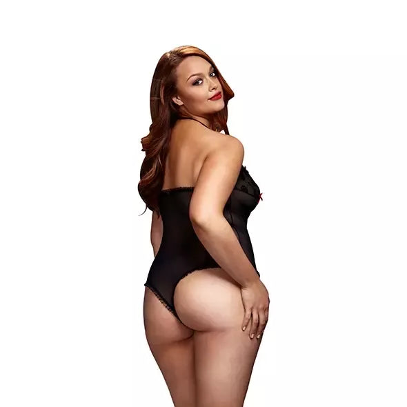 Baci Lace Bodysuit Black Queen Size – elegantiškas gėlėto rašto apatinis trikotažas