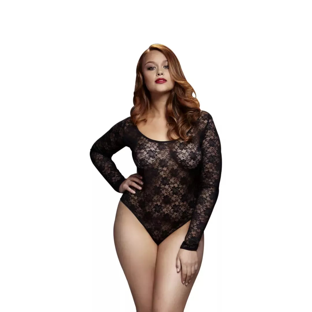 Baci Lace Cutout Teddy juodos spalvos Queen dydžio – elegantiškas atvira nugara bodis