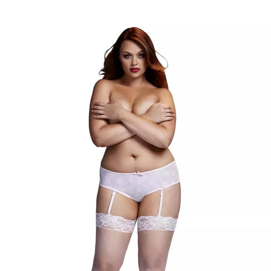 Baci Rose Boyshort Briefs baltos spalvos, XL dydžio, su nuimamais laikikliais