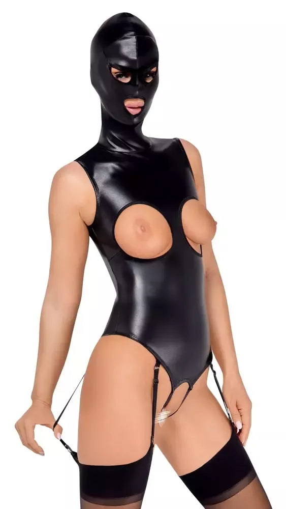 Bad Kitty Body & Mask M – juodas veganiškos odos diržų komplektas