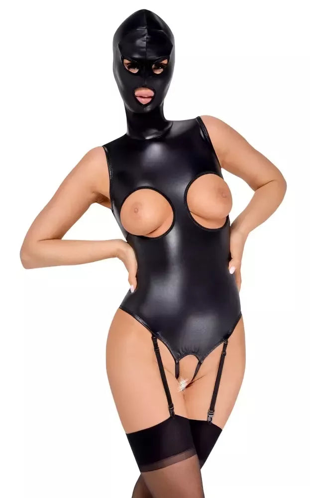 Bad Kitty Body & Mask M – juodas veganiškos odos diržų komplektas