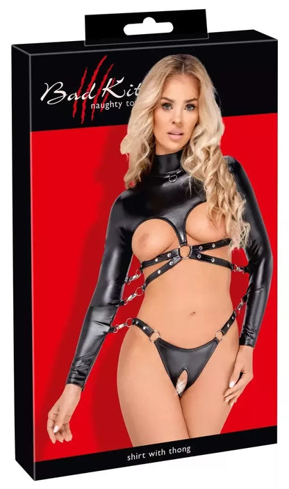 Bad Kitty Bondage Body XL – Reguliuojamas dirbtinės odos vientisas kostiumas