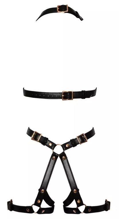 Bad Kitty Harness S/M Rose – reguliuojami diržai iš veganiškos odos su rožinio aukso detalėmis