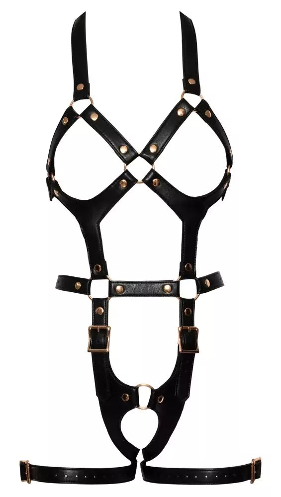 Bad Kitty Harness S/M Rose – reguliuojami diržai iš veganiškos odos su rožinio aukso detalėmis