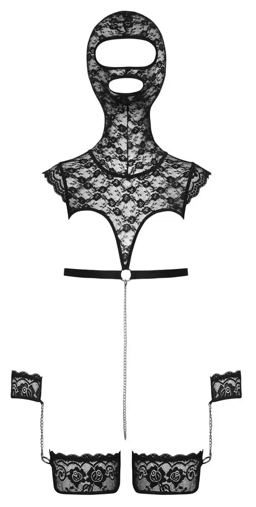 „Bad Kitty“ nėriniuotas „Bondage“ komplektas, L dydis – Juodas, reguliuojamas, su grandinėlių detalėmis