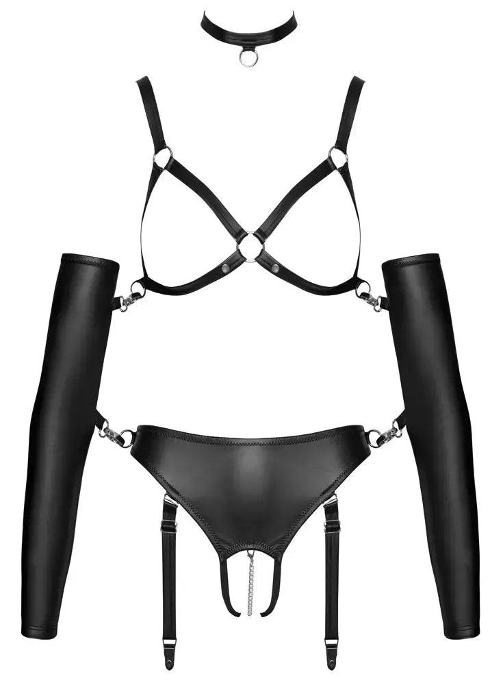 Bad Kitty rinkinys M, matinės apdailos reguliuojami intymūs drabužiai su aksesuarais