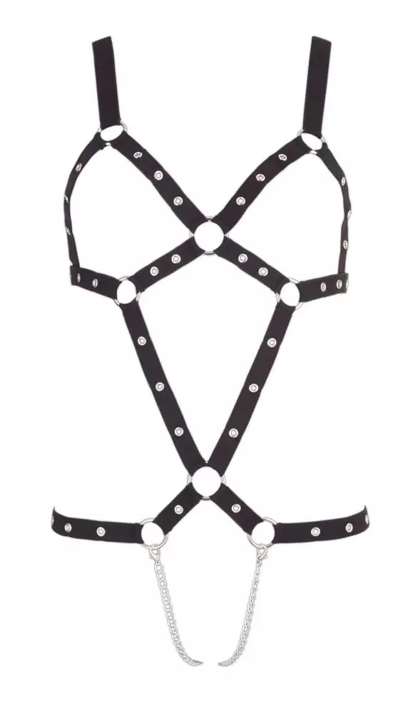 Bad Kitty Strap Body S-L reguliuojami juodi diržai su grandinėlėmis