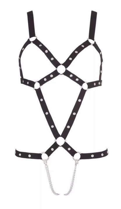 Bad Kitty Strap Body S-L reguliuojami juodi diržai su grandinėlėmis
